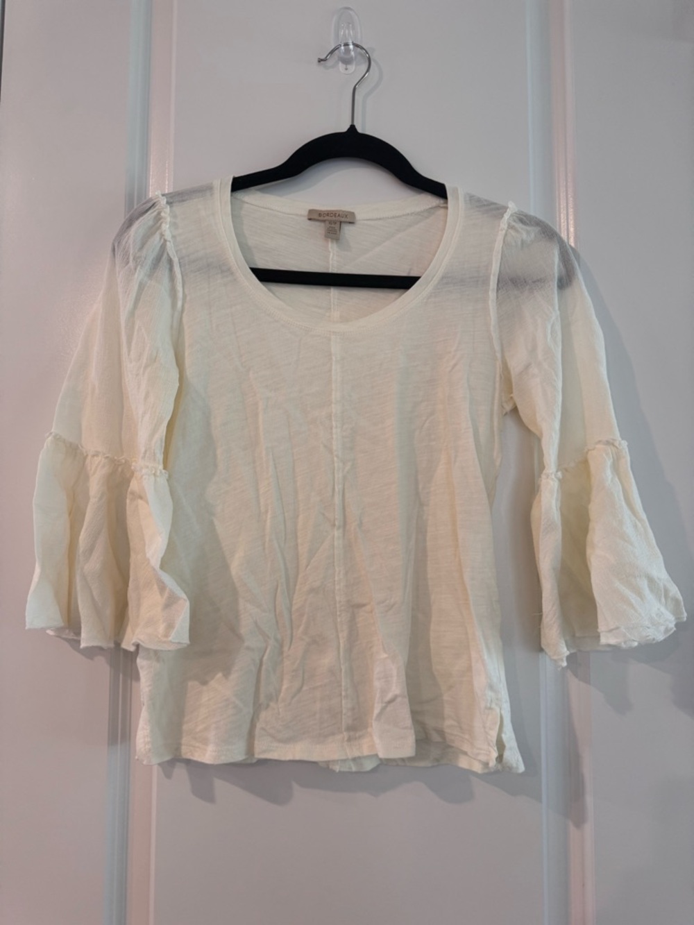 Bordeaux Ivory Ruffle Sleeve Scoop Neck Blouse